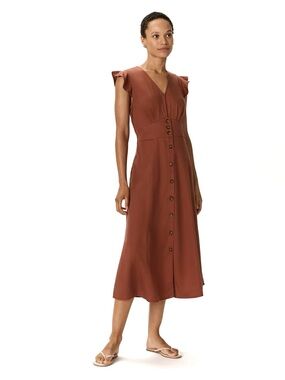 NWT Quince Vintage Wash Terracotta Tencel Button Front Midi Dress Sz L